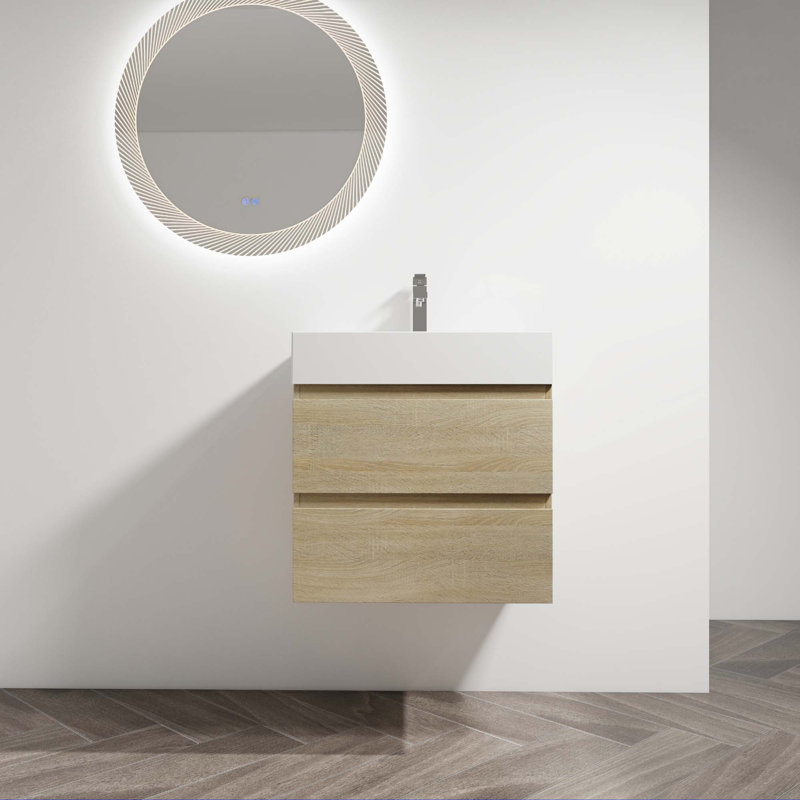 Meuble-lavabo mural avec lavabo en résine, Chêne clair, 24"