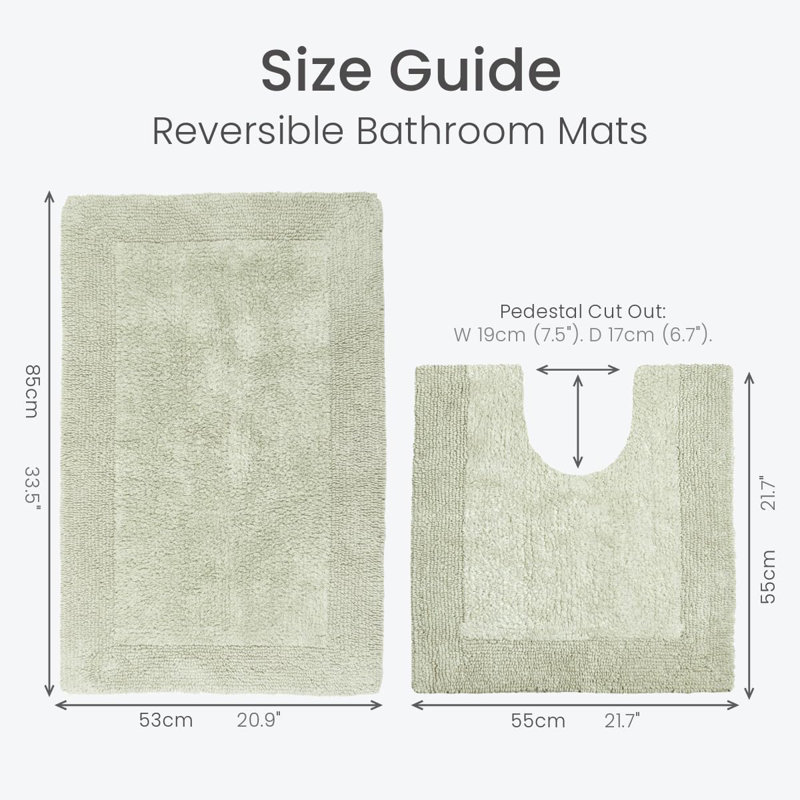 100% Cotton Bath Mat and Pedestal Mat Set, Sage Green