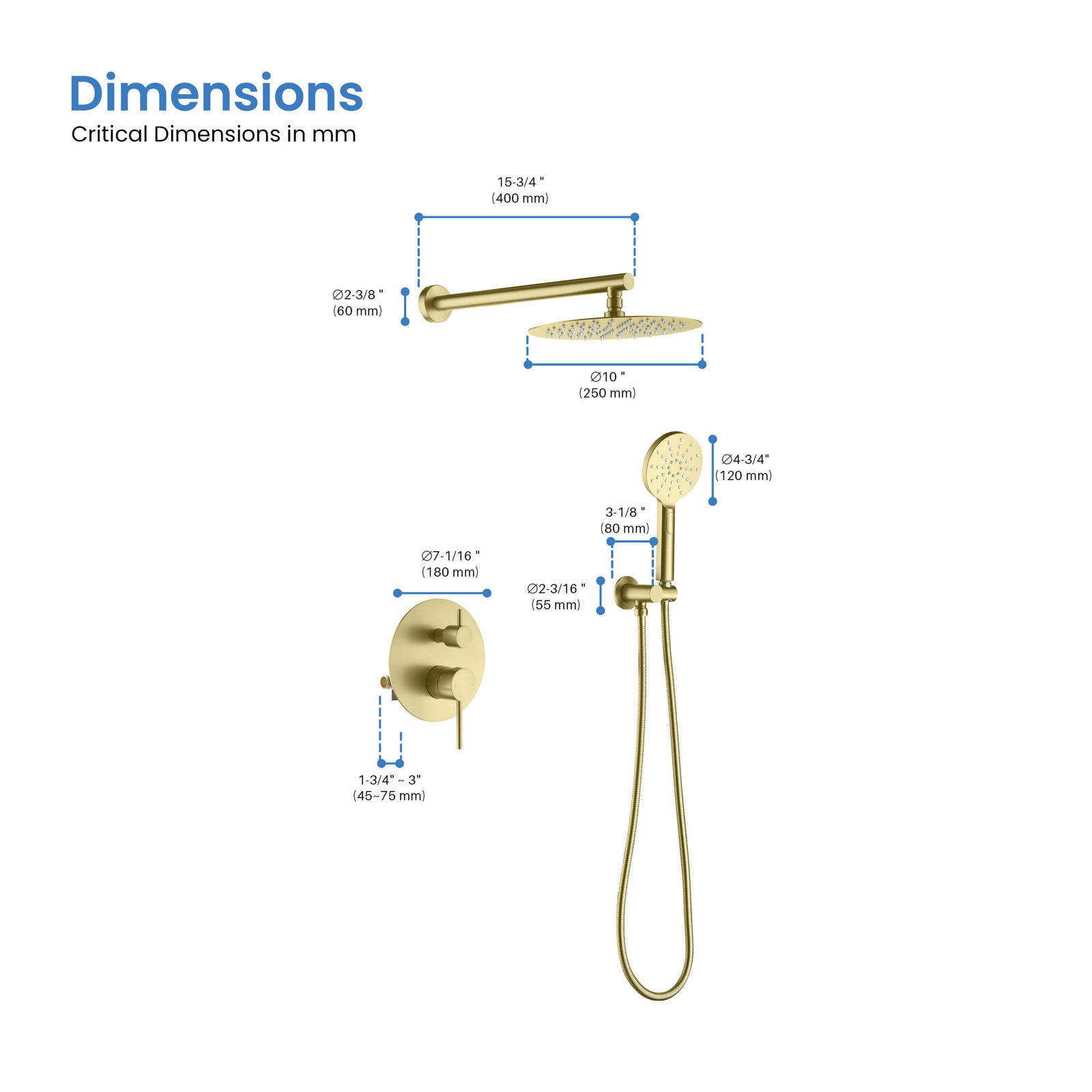 Circular Shower Faucet with Rough-in Valve, Brushed Gold