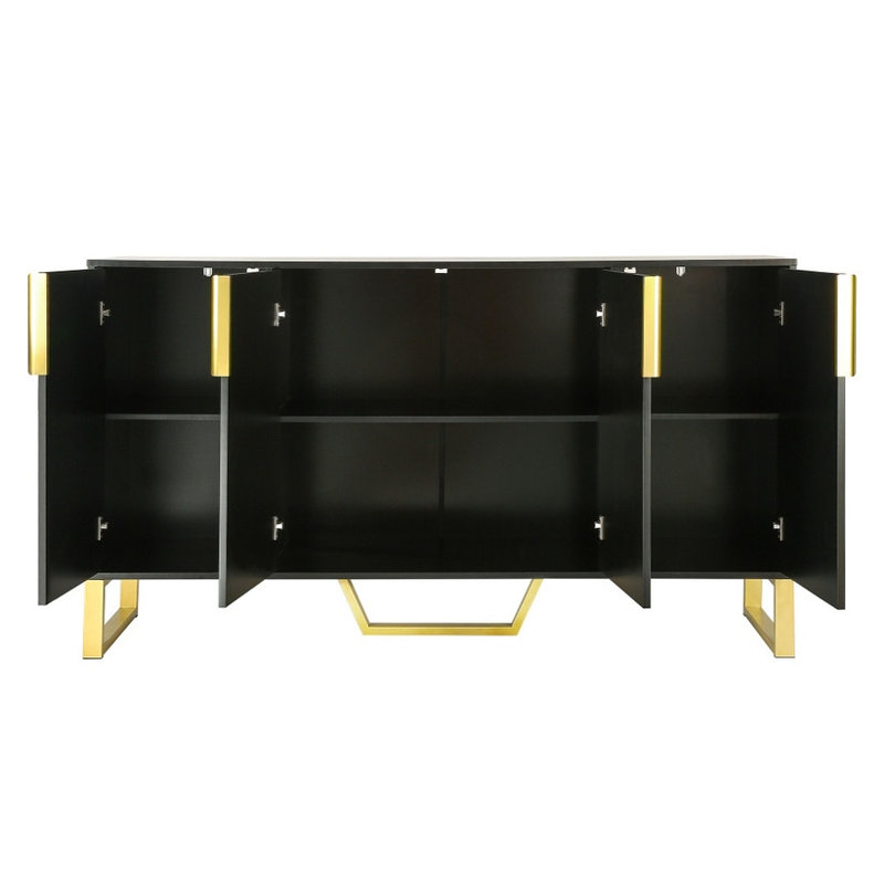 Buffet 4 portes Modern - poignées et pieds en métal, tablettes réglables | Armoire de cuisine, Noir