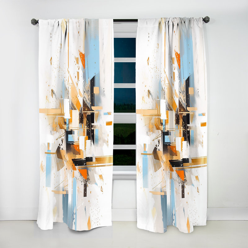 Elisaveta Orange Blue Symmetrical Abstractions - Modern Velvet Curtain - Room Darkening - 1 panel, 52" W x 90" L