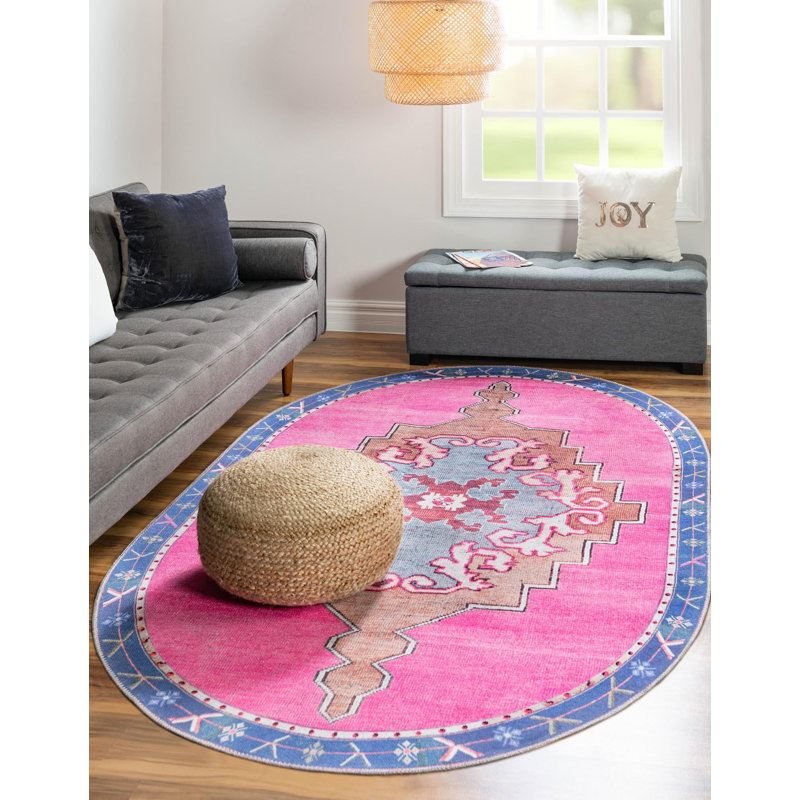 Tapis traditionnel d'Oppie fuchsia / violet, Ovale 5 pi x 8 pi