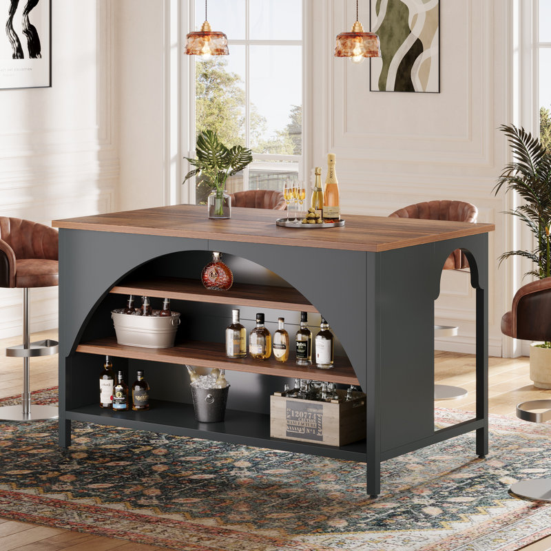 Table de bar à 3 niveaux avec rangement, table de pub moderne à hauteur de comptoir de 55 po pour cuisine Bistro
