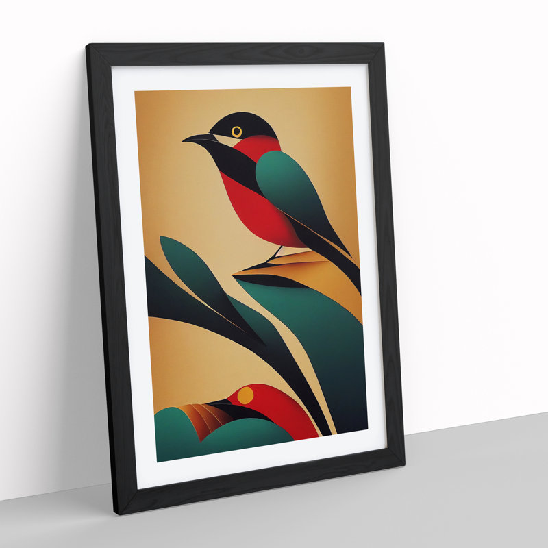 Precious Bird Abstract - Wall Art, Black Framed, 66cm H x 48cm W, White