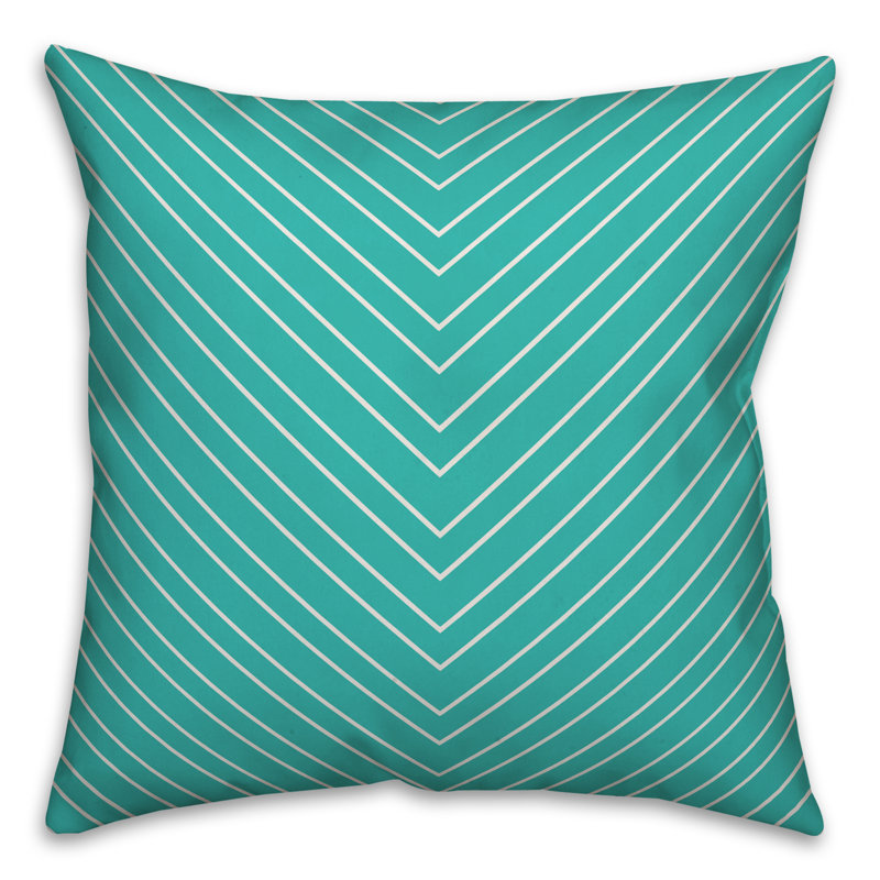  Coussin intérieur / extérieur à chevrons, Polyester / Bourre en polyester, 16 po x 1 po, Vert océan / blanc