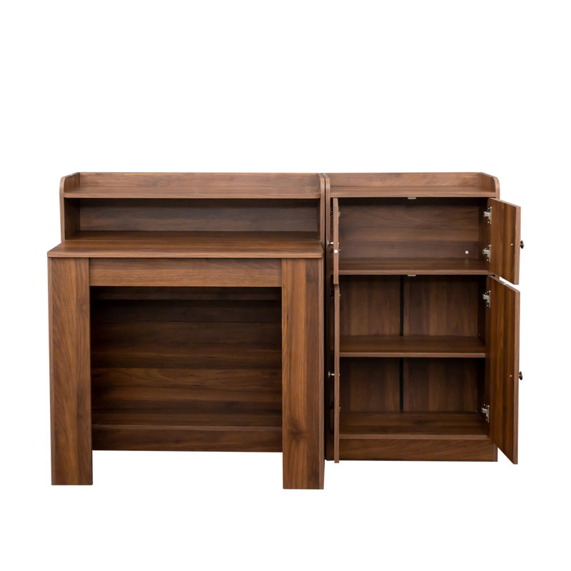 Table de salle à manger extensible moderne avec rangement Stowspan avec finition en mélamine et structure en bois, Walnut