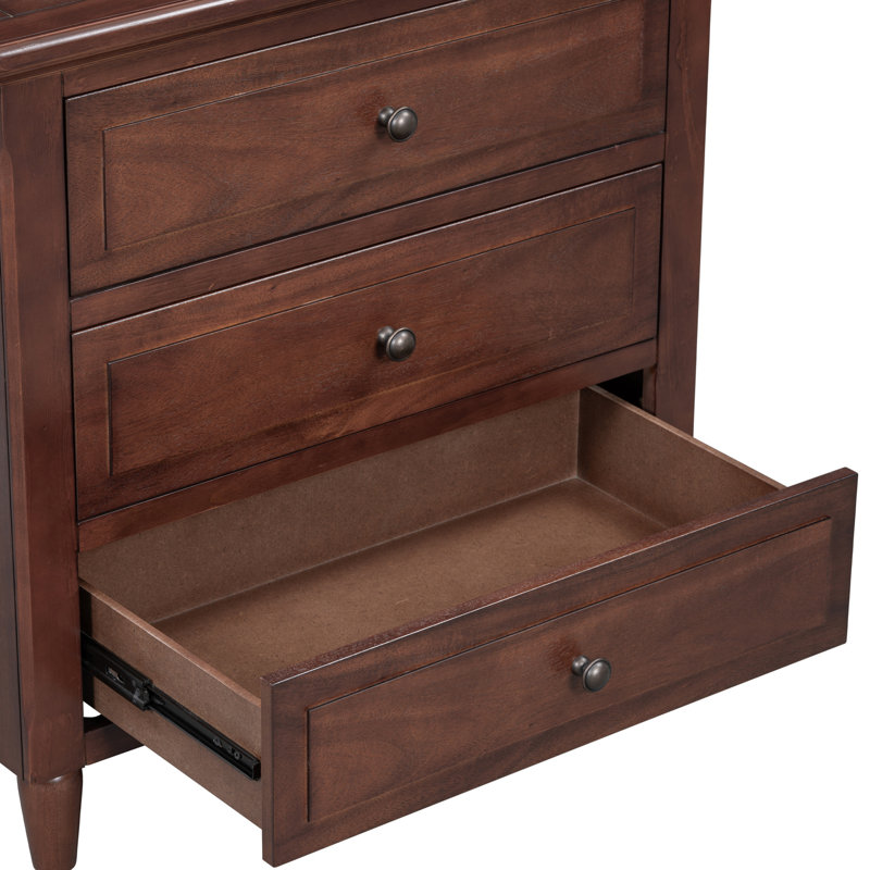 Brown 3 Bedside Cabinet, Stable Structure And Slide Bar, Bedroom Decor Nightstand With Frame Iron Handles, Storage Needs