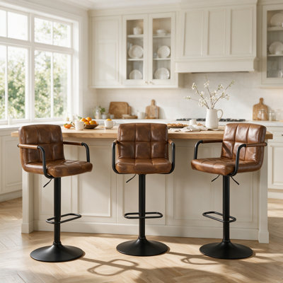 Swivel Upholstered  Bar Stools Set, Counter Height Bar Stools with Back & Arms