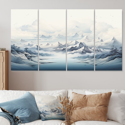 «Snowy Mountain Peaks Serenity I - Mountains Winter», art mural 4 pièces