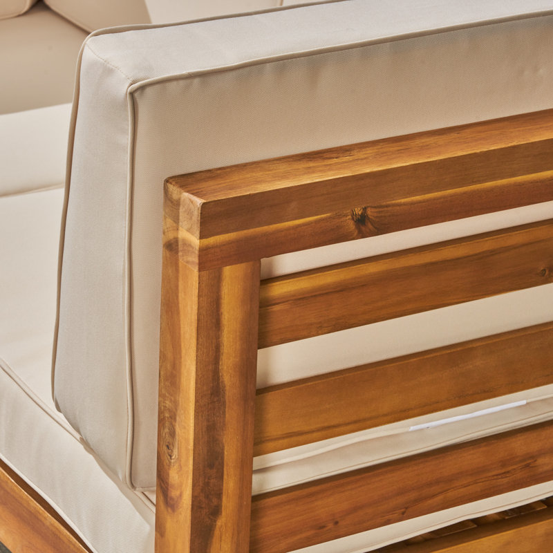 Ensemble de conversation modulaire d'extérieur avec coussins Ajanai, Structure teck / coussin beige