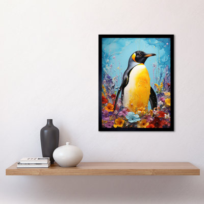 King Penguin In Colourful Floral Flowers Nest - Single Picture Frame Print