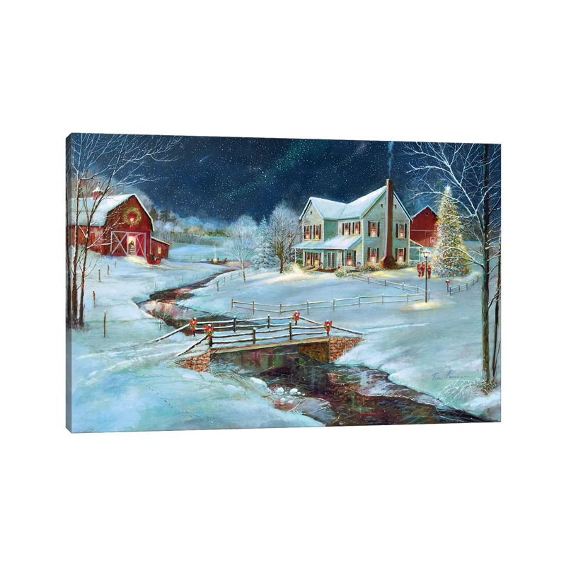 Noël à la ferme par Ruane Manning - reproduction d'art, H 26 po x l 40 po x P 1,5 po, Toile tendue, Aucun mat