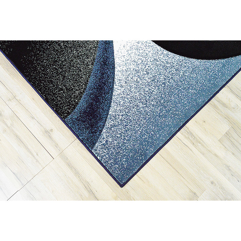 Tapis bleu marine / gris à motif abstrait Mccampbell, Rond 6 pi 6 po