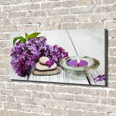Lilac And Zen Stones - No Frame Print on Glass
