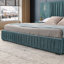 Très grande base de lit tapissier en tissu chenille avec motif plissé, très grand lit plateforme avec tête de lit, structure solide et table de chevet. Pas de sommier tapissier nécessaire - bleu-vert-1657083891-1657083889