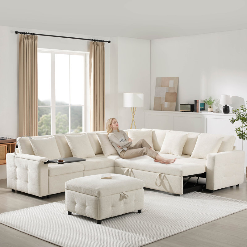 Canapé-lit modulaire de 117 po avec repose-pieds et ports de chargement Zerrah
