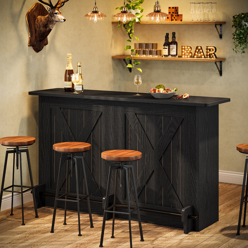 Home Bar Unit With 2-tier Shelves, Black