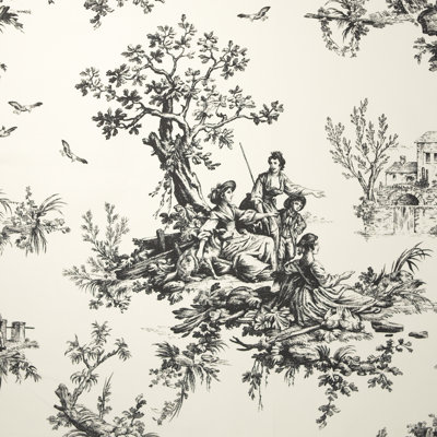 Bouvier Black Traditional Cotton Toile Fabric by the Yard