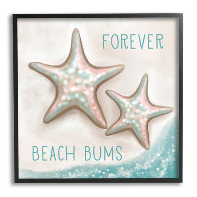 «Forever Beach Bums Starfish Duo» par Elizabeth Tyndall - cadre flottant, impression sur bois