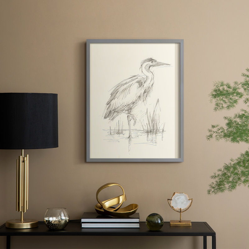«Waterbird S Croquis», reproduction d'art encadrée - bois massif, Grey, H 11 po x l 9 po