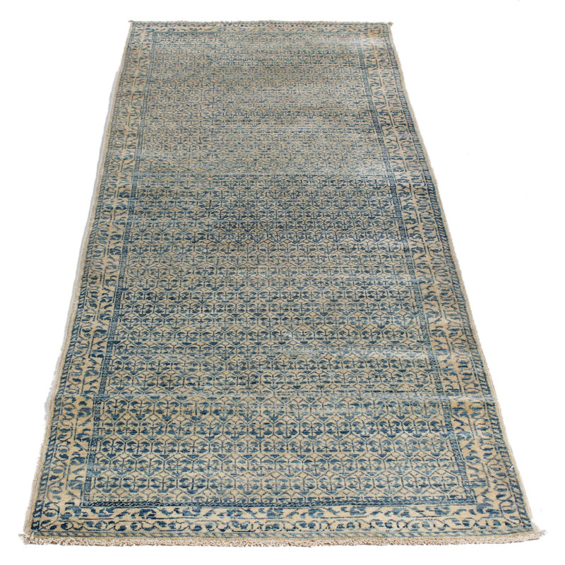 3x8 Ivory and Blue Traditional Runner