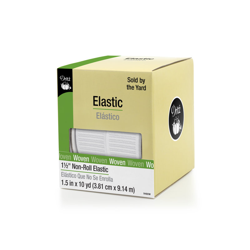 Dritz 1-1/2" Non-Roll Elastic, White, 10 yd