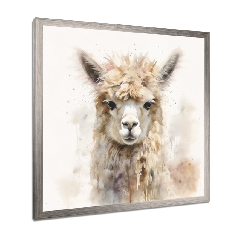 Graceful Alpaca III - Alpaca, art mural, H 24 po x l 24 po x P 1 po, Cadre photo argenté