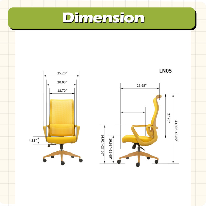 Fauteuil de bureau ergonomique 350LBS, Jaune, Jaune