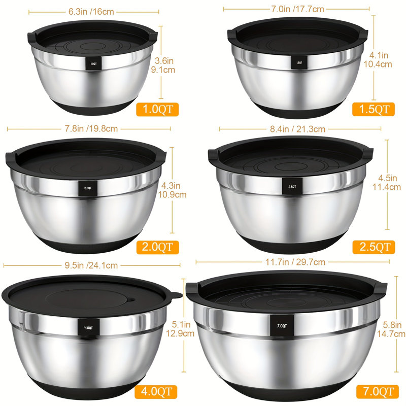 26-Piece Stainless Steel Mixing Bowl Set with Lids and Graters