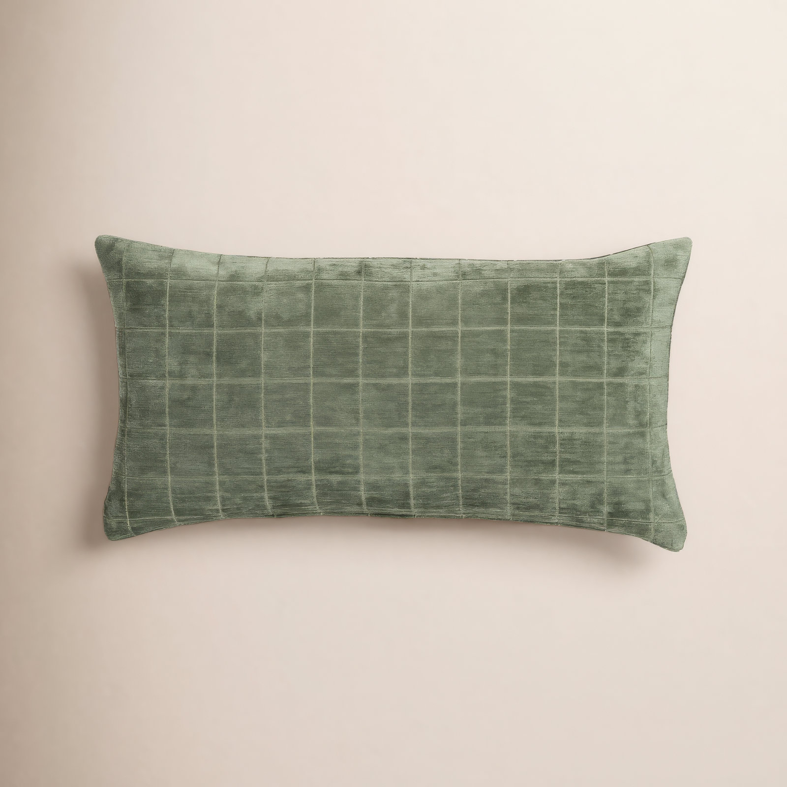 Otterville Velvet Grid Lumbar Pillow, Polyester, 12"H x 21"W, Ocean Geometric