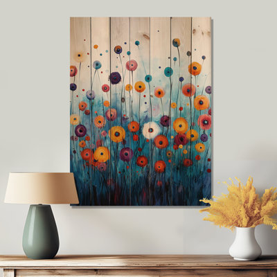 Fantasy Field Of Ranunculus Flowers VI - Ranunculus Wood Print - On Natural Pine Wood