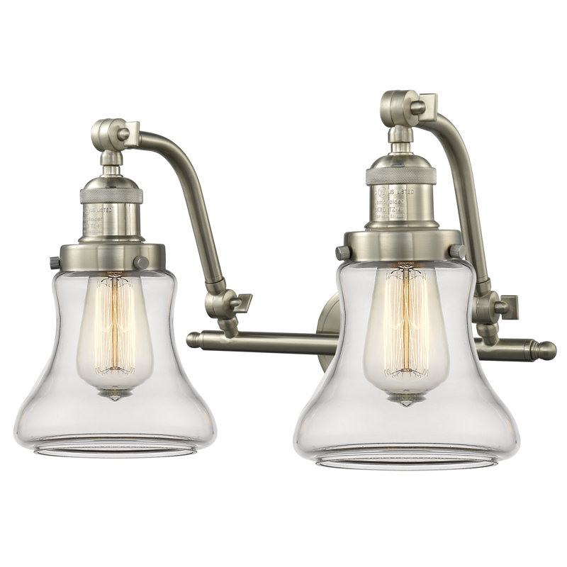 Éclairage pour salle de bain 2 lumières à intensité variable Edda, Nickel satiné brossé, Transparent