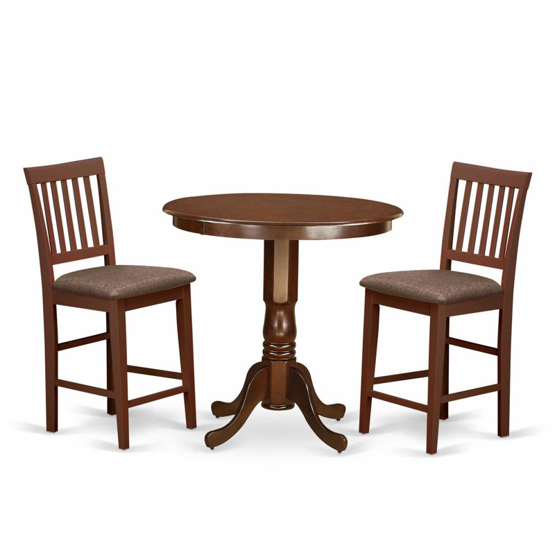 Solid Wood Top - Dining Room Set - Seats , Brown/Mahogany, 3 Pieces: 1 Table, 2 Chairs, Brown/Mahogany