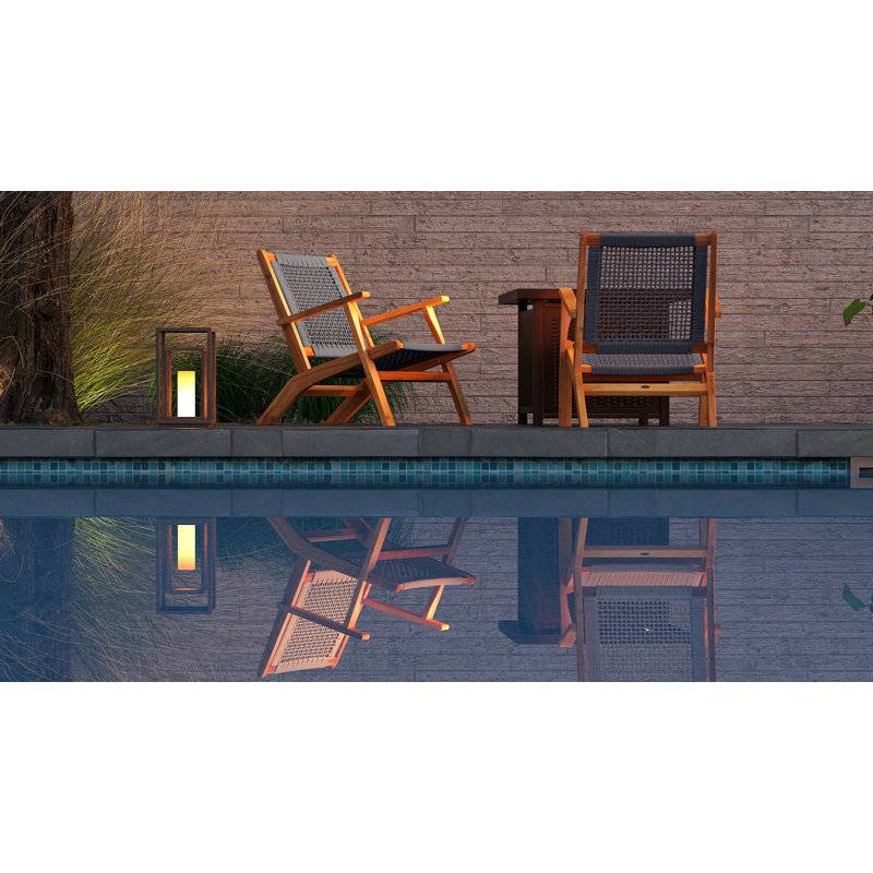 Patio Sense Vega Natural Stain Chair ,Acacia Wood Construction ,Woven Web Seat- Navy Blue Cording, Gray