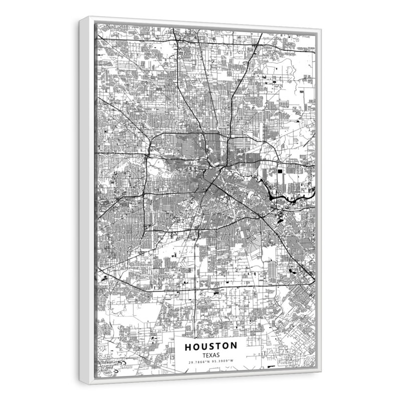 Carte blanche de Houston au Texas, Cadre flottant blanc, 27 po x 40 po