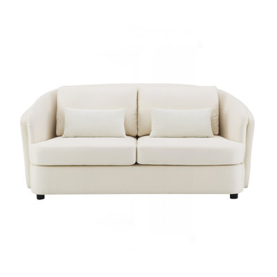 Beige Linen Loveseat With 2 Toss Pillows