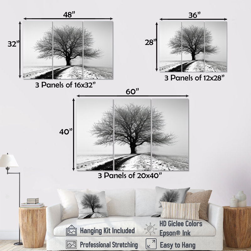 Vierge - arbre, impression d'art mural monochrome, Toile tendue, H 40 po x l 60 po x P 1 po