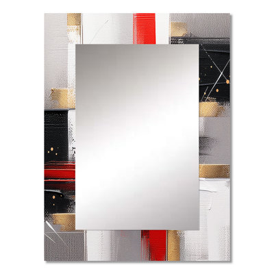 Red and Gold Cubic Abstract I - Cubism Decorative Mirror, Modern Large Wall Mirror, Printed Metal Art