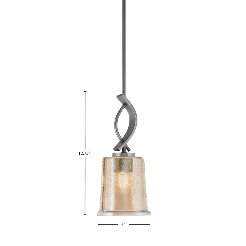 Mini suspension Waldes Stem Hung présentée ici en finition laiton New Age avec verre ambré à bulles de 13,3 cm (5,25 po).
