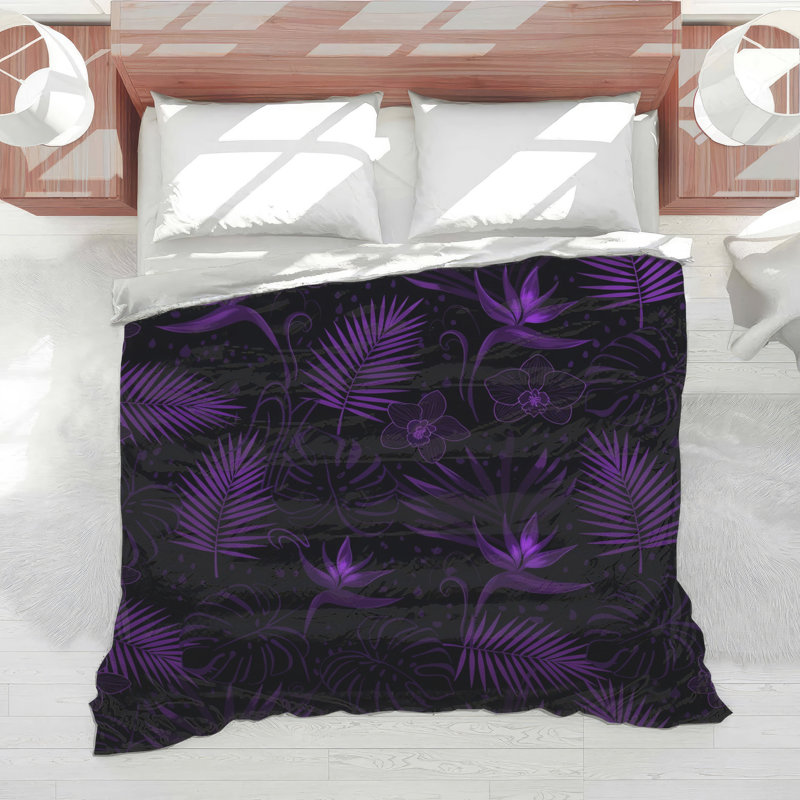 Édredon mauve à feuilles tropicales, Lit simple