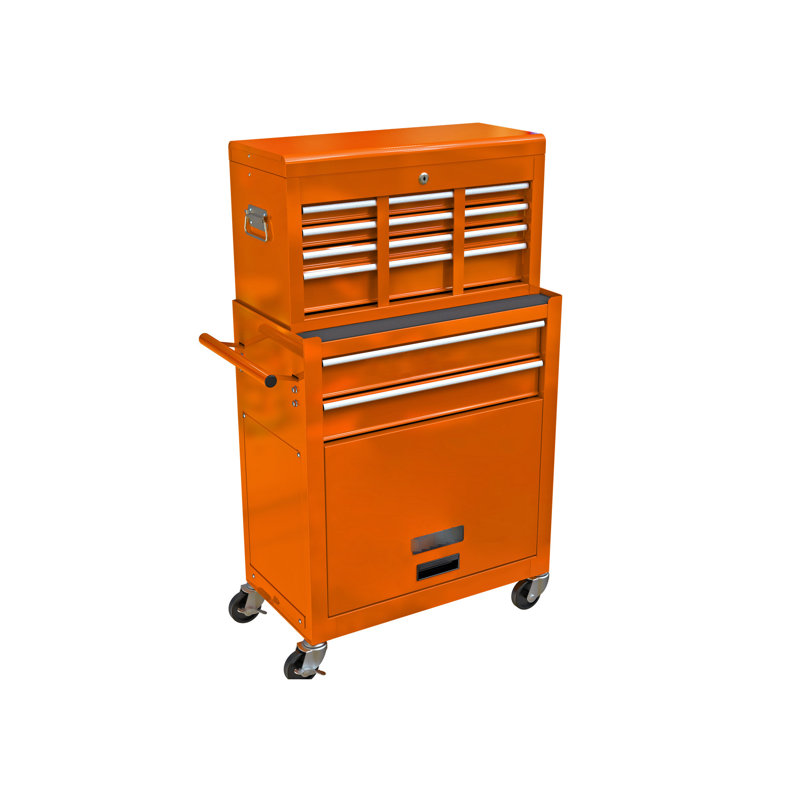 Coffre à outils orange avec 8 tiroirs et 8 surfaces thermolaquées faciles à manœuvrer, Orange