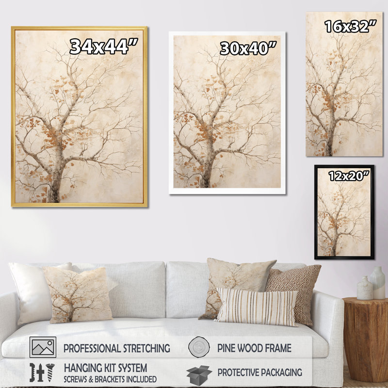 Minimalisme, érable beige solitude sur toile, Cadre naturel flottant, 20" H x 12" W