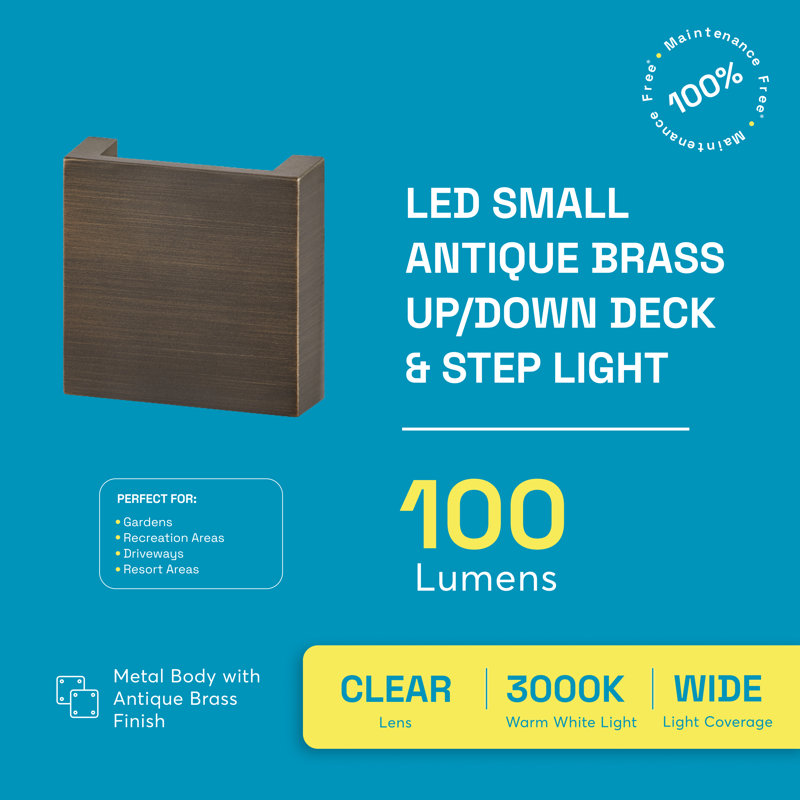 Petite lampe de terrasse basse / haute 100 lumens 3000K, Laiton antique