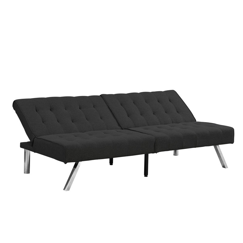 Wood Frame And Stainless Leg Black Bed With Foldable Design In Stainless Leg Waterproof Fabric, Black Fabric