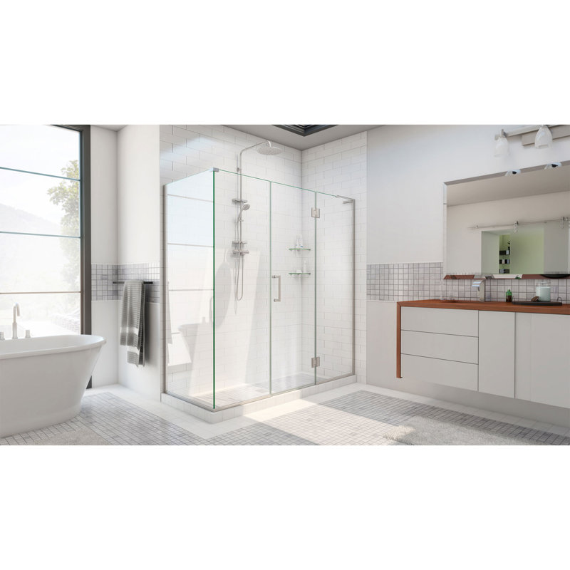 Unidoor-X 70" x 72" Rectangle Hinged Shower Enclosure, Brushed Nickel, Right Opening