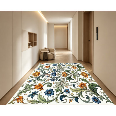 Tapis floral rétro, motif de fleurs orange vif bleu, tapis de sol Art Design, décoration intérieure antidérapante pour salon, chambre à coucher, entrée, cuisine, balcon, appartement