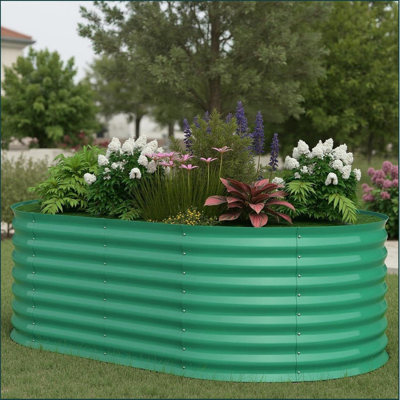 Oval Raised Garden Bed - 0.6mm Galvanized Steel Planter Box with Open-Bottom Design, Effortless Tool-Free Assembly Elevated Planter Box for Indoor/Outdoor Vegetables Weatherproof Outdoor Garden Kit