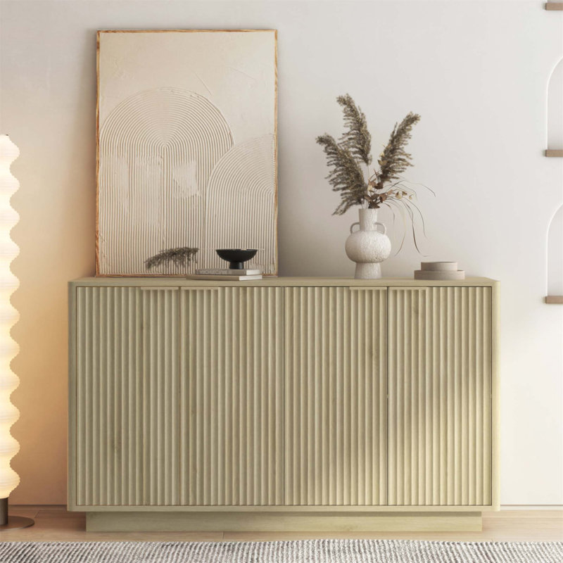 Buffet moderne en bois avec rangement, buffet cannelé avec tablettes réglables pour un usage domestique polyvalent, Bois