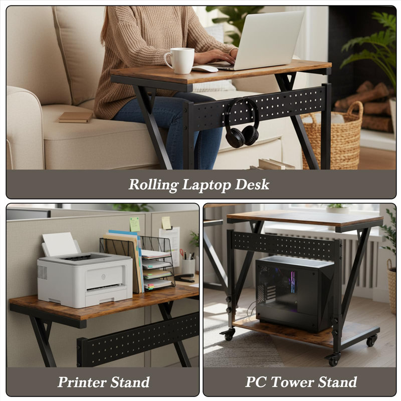 Computer Tower Cart, Height Adjustable PC Tower Stand, Mobile Rolling PC Cart, 2-Tier ATX-Case CPU Holder, PC Stand with Wheels, 23.23"-31.10" H, Black Pro