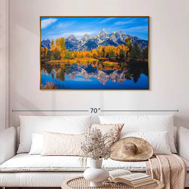 Feuillage doré Grand Teton, 46 po x 31 po, Cadre flottant doré